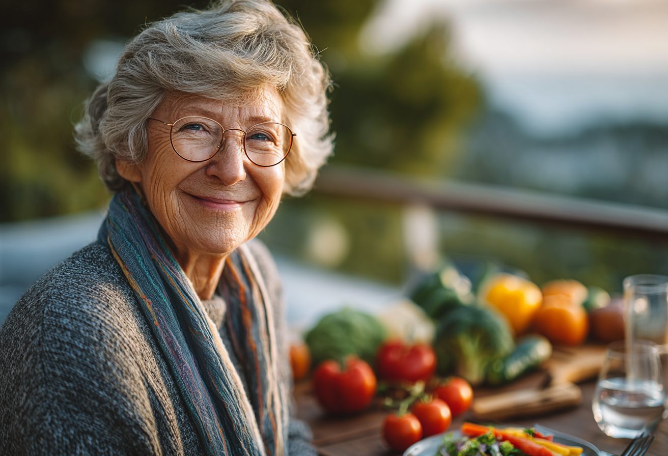 Adultos mayores disfrutando de una comida saludable